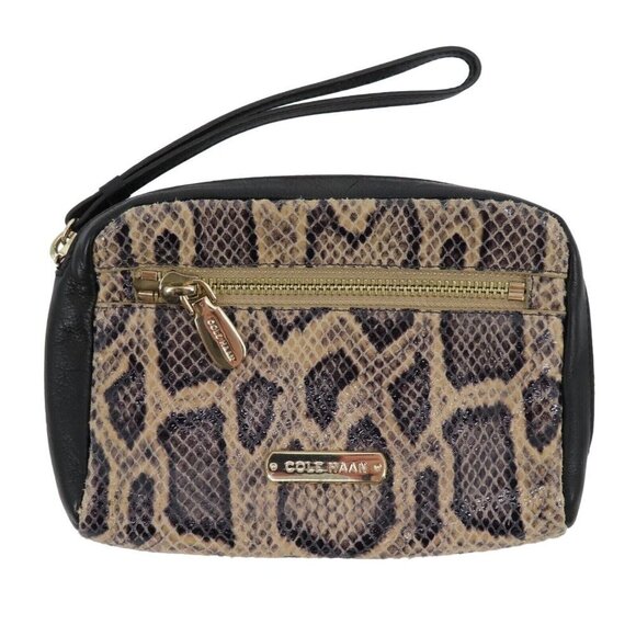 Cole Haan Handbags - Cole Haan Python Snakeskin Print Genuine Leather Black Wristlet Handbag Purse